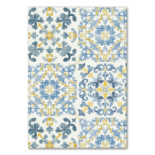Italienisch Blue Tile Lemon Wedding Tischnummer (Rückseite)
