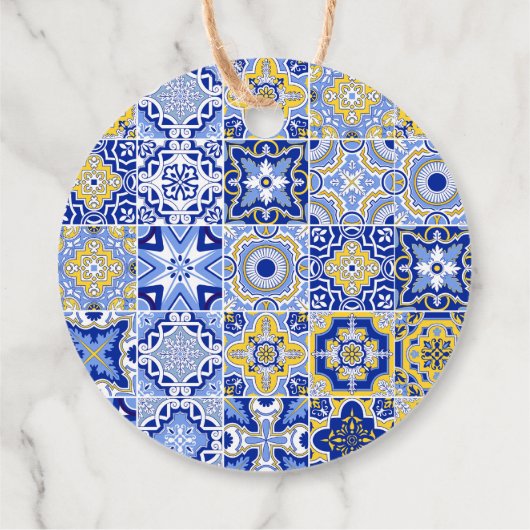 Italienisch Blue Tile Lemons Citrus Script Vielen Geschenkanhänger (Rückseite)