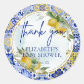 Italienisch Blue Tile Lemons Citrus Script Vielen Runder Aufkleber (Vorderseite)