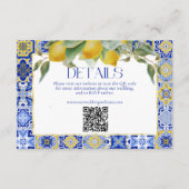 Italienisch Blue Tile Lemons Wedding Website QR Co Begleitkarte (Vorderseite)