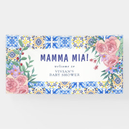 Italienisch Blue Tile Mamma Mia Baby Dusche Einlad Banner