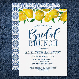 Italienisch Blue Tile Watercolor Lemon Bridal Brun Einladung