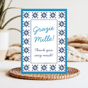 Italienisch Blue Tiles Grazie Mille Script Dankeskarte