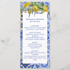 Italienisch Blue Tiles Lemons Amalfi Coast Wedding Menükarte
