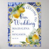 Italienisch Blue Tiles Lemons Mediterranean Weddin Poster (Vorne)