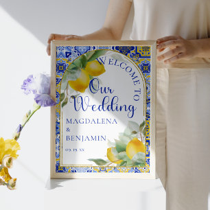 Italienisch Blue Tiles Lemons Mediterranean Weddin Poster