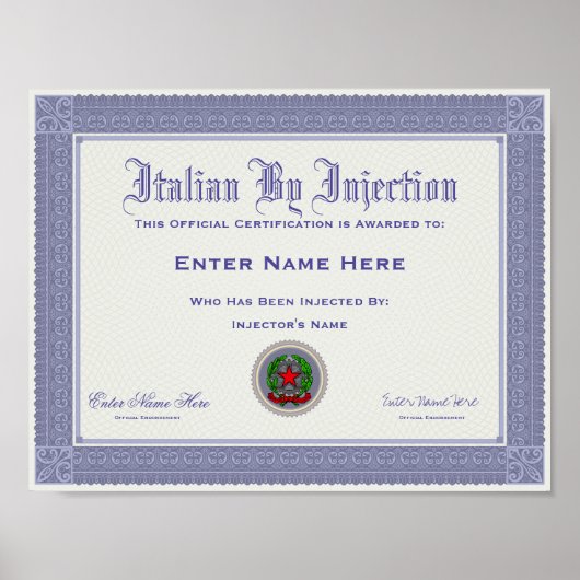 Italienisch durch Einspritzzertifikat Funny Poster (Vorne)