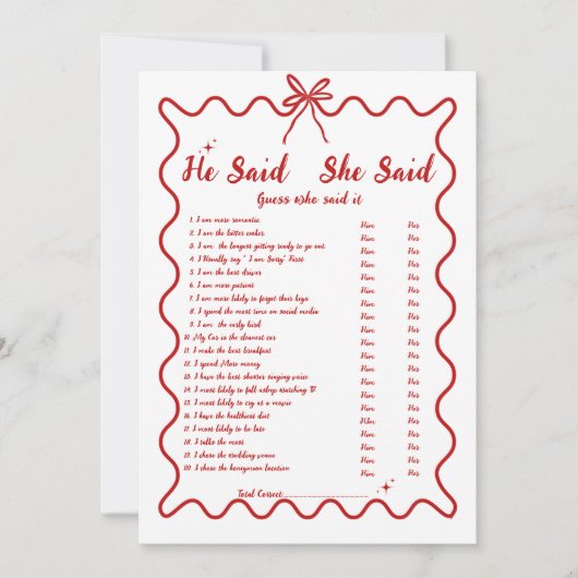 Italienisch Er sagte, sie sagte Brautparty-Spielka Ankündigung (Vorderseite)