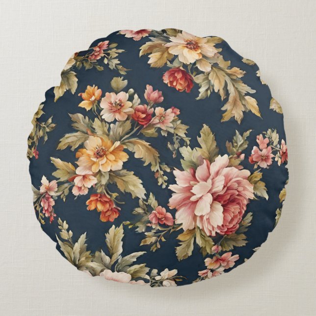 Italienisch Exquisite Schönes Blumenmuster Rundes Kissen (Vorderseite)