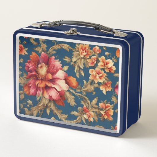 Italienisch Exquisite Vintag Grande Blume Metall Brotdose (Vorderseite)