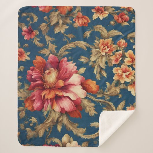 Italienisch Exquisite Vintag Grande Blume Sherpadecke (Vorderseite)