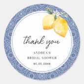 Italienisch Floral & Blue Tile Brautparty Vielen D Runder Aufkleber (Vorderseite)