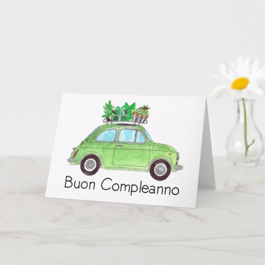 Italienisch Geburtstag Retro Fiat 500 Karte (Kleine Pflanze)