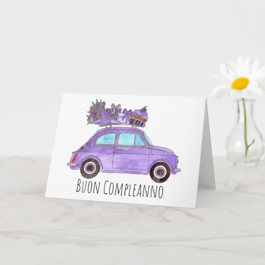 Italienisch Geburtstag Retro Fiat 500 Karte (Kleine Pflanze)