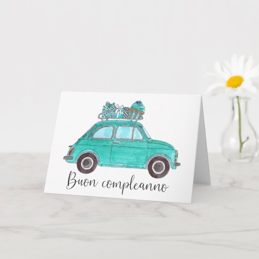 Italienisch Geburtstag Retro Fiat 500 Karte (Kleine Pflanze)