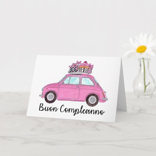 Italienisch Geburtstag Retro Fiat 500 Karte (Kleine Pflanze)