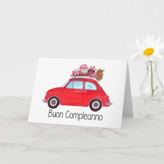 Italienisch Geburtstag Retro Fiat 500 Karte (Kleine Pflanze)