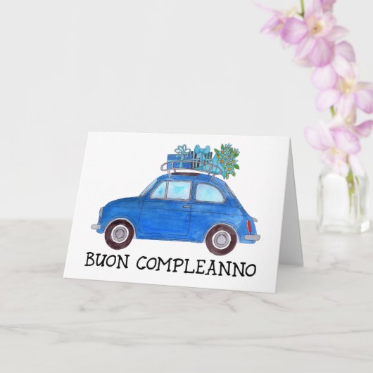 Italienisch Geburtstag Retro Fiat 500 Karte (Orchidee)