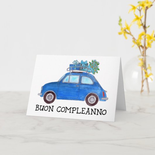 Italienisch Geburtstag Retro Fiat 500 Karte (Gelbe Blume)