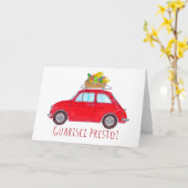 Italienisch Get well Red Retro Fiat 500 Karte (Gelbe Blume)