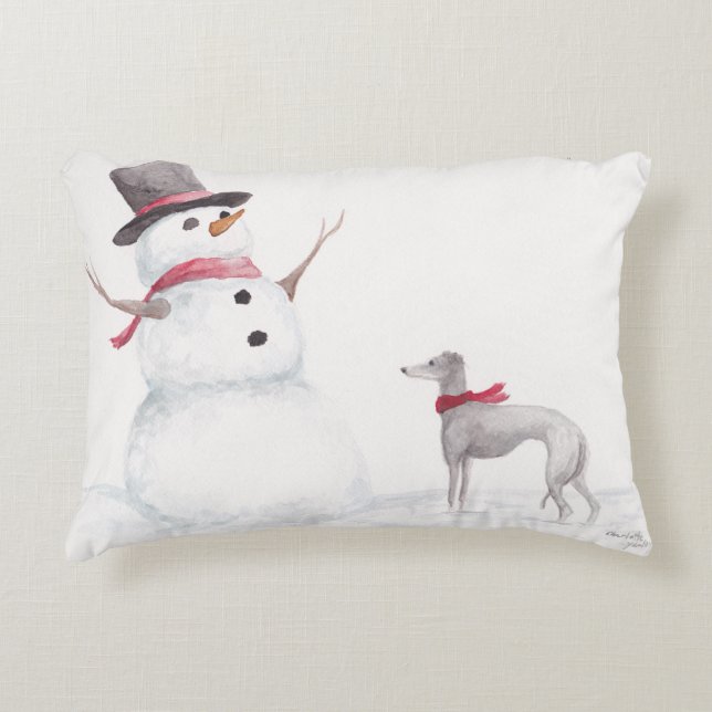 Italienisch Greyhound / Snowman Dog Art Pillow Dekokissen (Vorderseite)