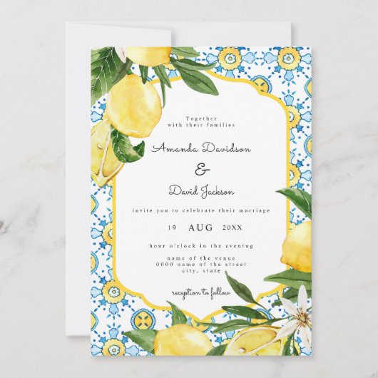 Italienisch griechisch Citrus Lemon Gelbe Moderne Einladung (Vorderseite)