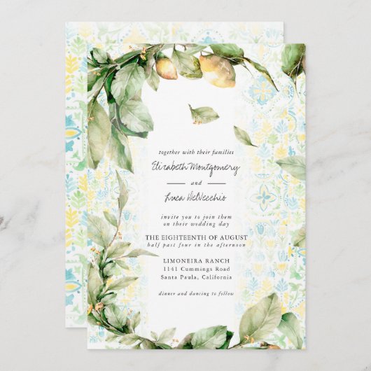 Italienisch Lemon Grove | Boho Botanical Wedding Einladung (Vorne/Hinten)