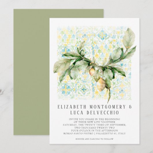 Italienisch Lemon Grove | Boho Botanical Wedding Einladung (Vorne/Hinten)