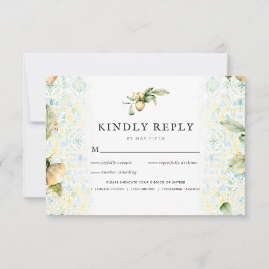 Italienisch Lemon Grove | Boho Wedding RSVP w/Meal Karte (Vorderseite)