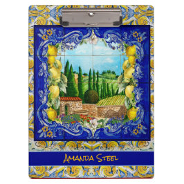 Italienisch Majolica blauen Fliesen Zitrusmonogram Klemmbrett