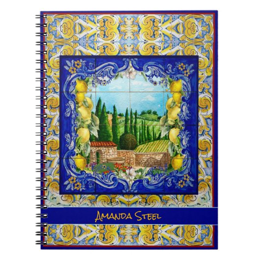 Italienisch Majolica blauen Fliesen Zitrusmonogram Notizblock (Vorderseite)