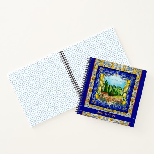 Italienisch Majolica blauen Fliesen Zitrusmonogram Notizblock (Innenseite)