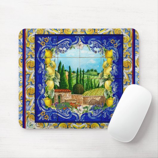 Italienisch Majolica blauen Kacheln Zitrusfrüchte Mousepad (Mit Mouse)