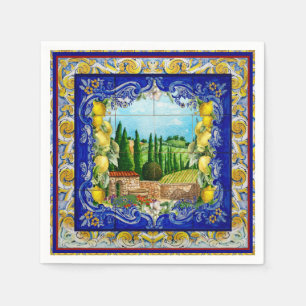 Italienisch Majolica blauen Kacheln Zitrusfrüchte Serviette