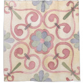 Italienisch Majolica Pink Flora Aquarell Duschvorhang (Vorderseite)