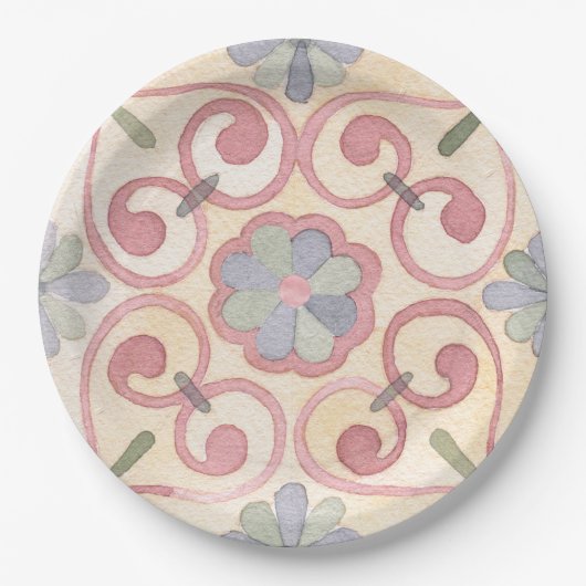 Italienisch Majolica Pink Flora Aquarell Pappteller (Vorderseite)
