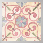 Italienisch Majolica Pink Flora Aquarell Poster (Vorne)