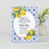 Italienisch-mediterrane Lemon Tile Bridaldusche Einladung (Stehend Vorderseite)