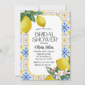 Italienisch-mediterrane Lemon Tile Bridaldusche Einladung (Vorderseite)