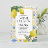 Italienisch-mediterrane Lemon Tile Bridaldusche Einladung (Stehend Vorderseite)