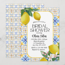Italienisch-mediterrane Lemon Tile Bridaldusche Einladung