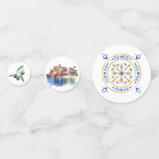 Italienisch-mediterranes Hochzeitstisch Konfetti (Rückseiten)