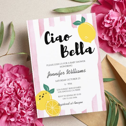 Italienisch Pink Lemon Ciao Baby Bella Dusche Girl Einladung