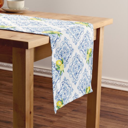 Italienisch Positano Tuscan Blue Tile Lemon Kurzer Tischläufer (Beispiel)