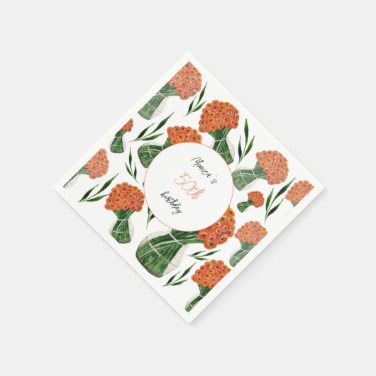 Italienisch Ranunculus Wasserfarben Personalisiert Serviette (Ecke)