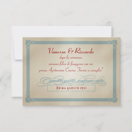 Italienisch Red White & Blue DIY Wedding RSVP Karte (Vorderseite)