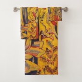 Italienisch Rot Gelb Chinoiserie Badhandtuch Set (Insitu)