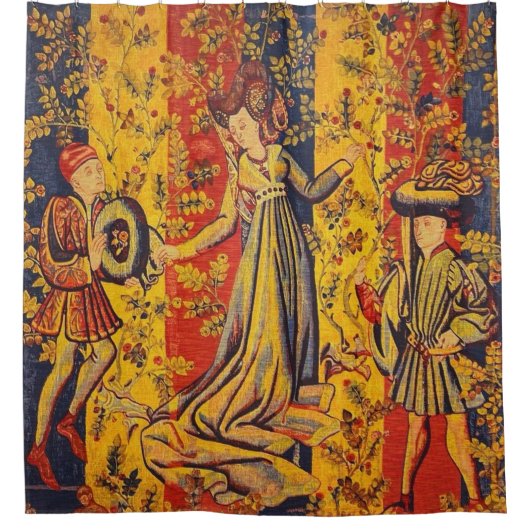 Italienisch Rot Gelb Chinoiserie Duschvorhang (Vorderseite)