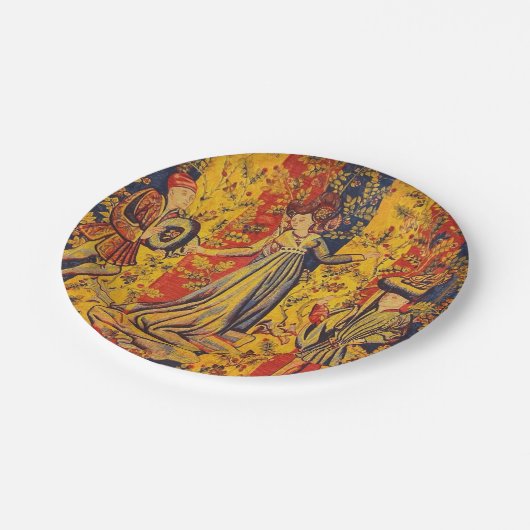 Italienisch Rot Gelb Chinoiserie Pappteller (Schrägansicht)