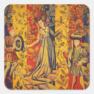 Italienisch Rot Gelb Chinoiserie Quadratischer Aufkleber